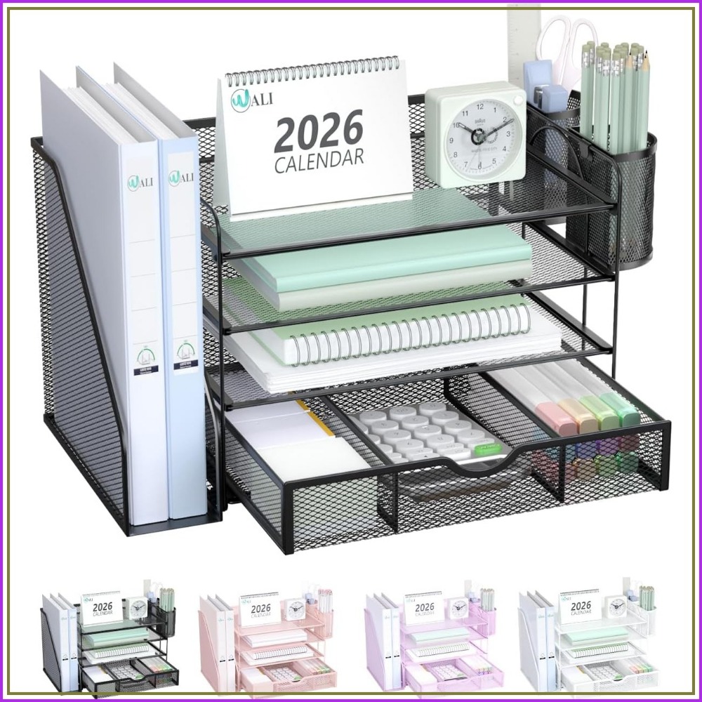 Home Office Desk With Drawers - 서랍과 펜 홀더가 있는 4단 데스크탑