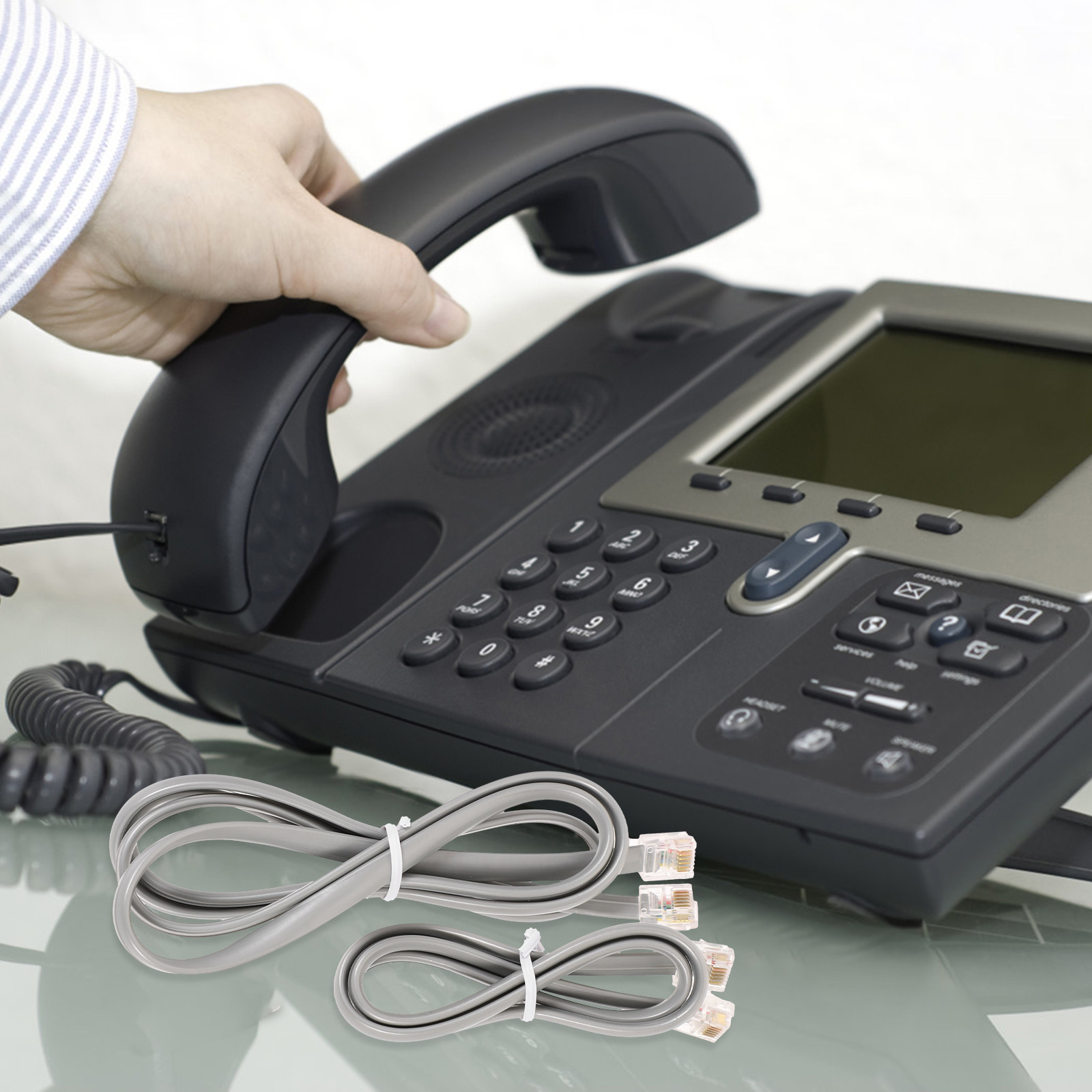 Home Office Contact - 3개입 전화선 세트, 내구성이 뛰어난 유선