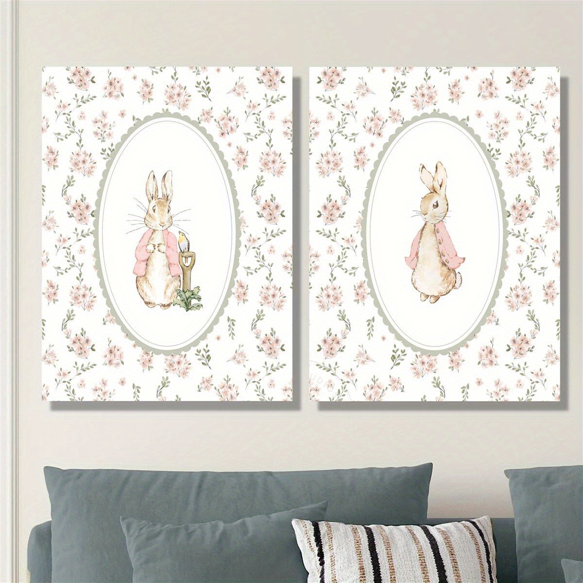 Home Office For Two - 2pcs 레트로 부활절 토끼 캔버스 인쇄