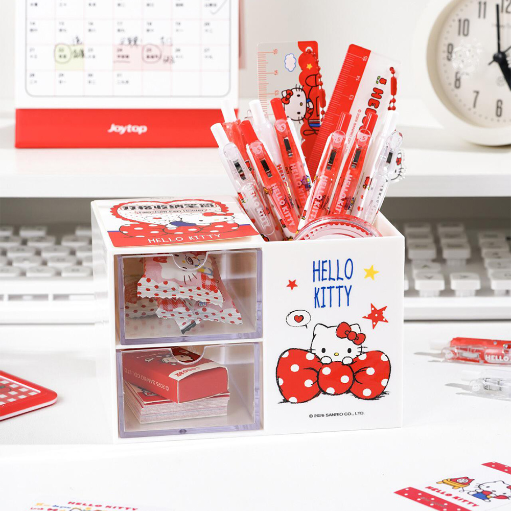 Home Office Desk With Drawers - 정품 헬로키티 이중 수납 펜 홀더,