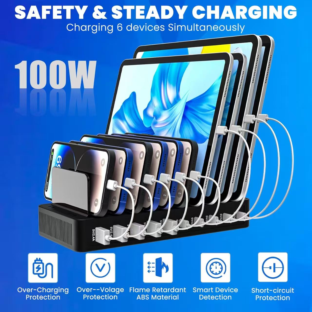 100W 다기능 충전기 (5개 USB 포트 및 5개 타 - Home Office Vivo 리뷰 및 가격