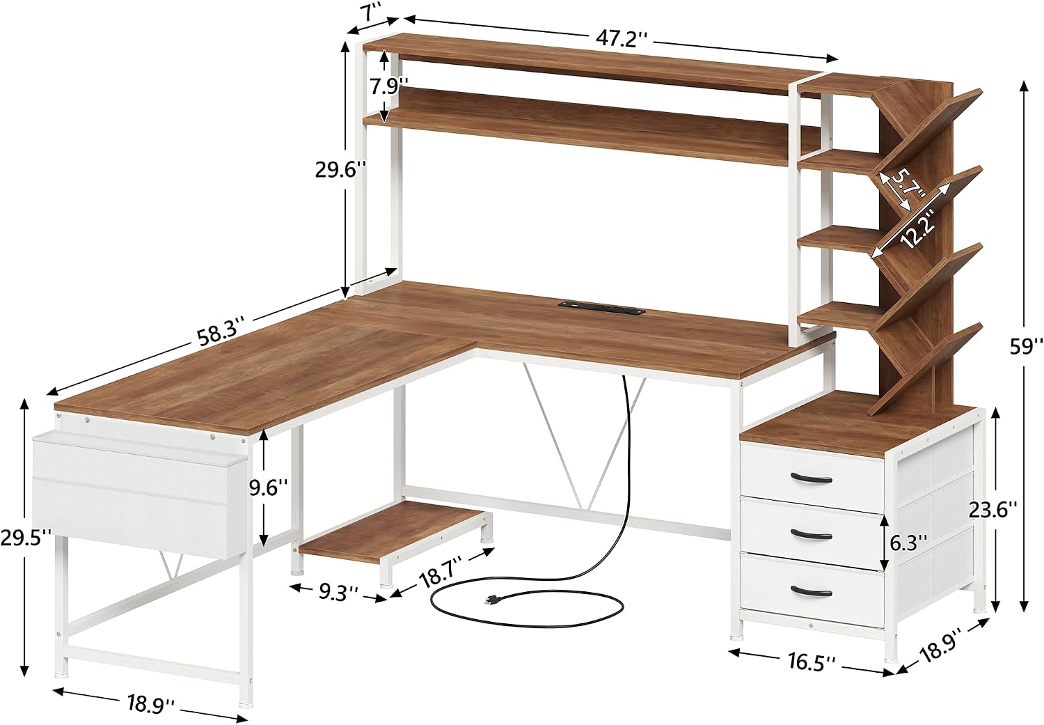 63인치 L자형 책상(책꽂이, 서랍, 상단 수납장 포함 - Home Office Desk With Drawers 리뷰 및 가격