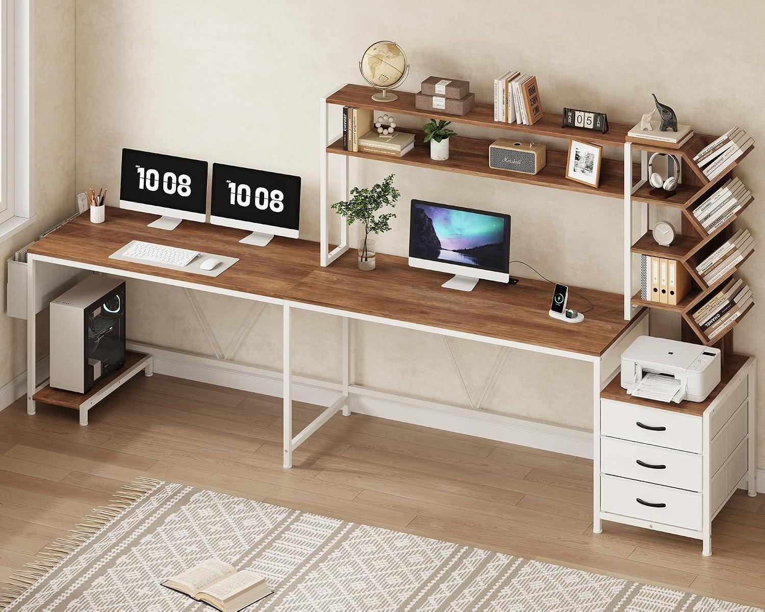 63인치 L자형 책상(책꽂이, 서랍, 상단 수납장 포함 - Home Office Desk With Drawers 리뷰 및 가격